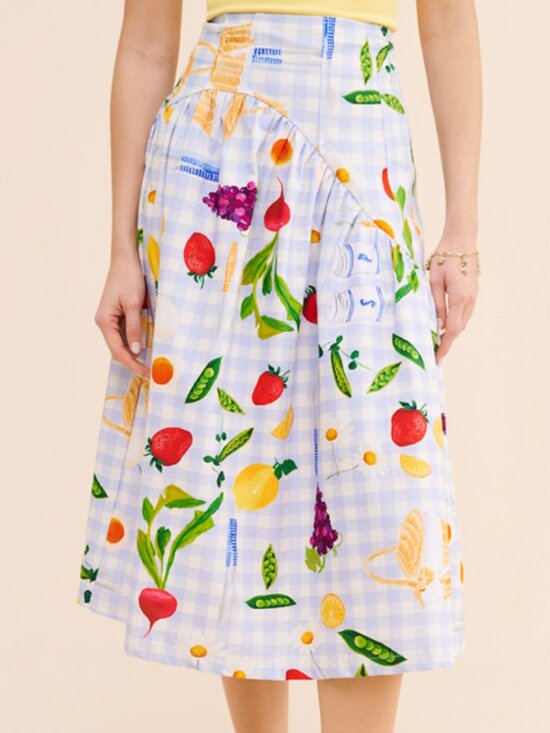 Lisa Says Gah Dresses & Skirts - NWOT Lisa Says Gah Maeve Picnic Midi Skirt Food Vegetable Blue Gingham M